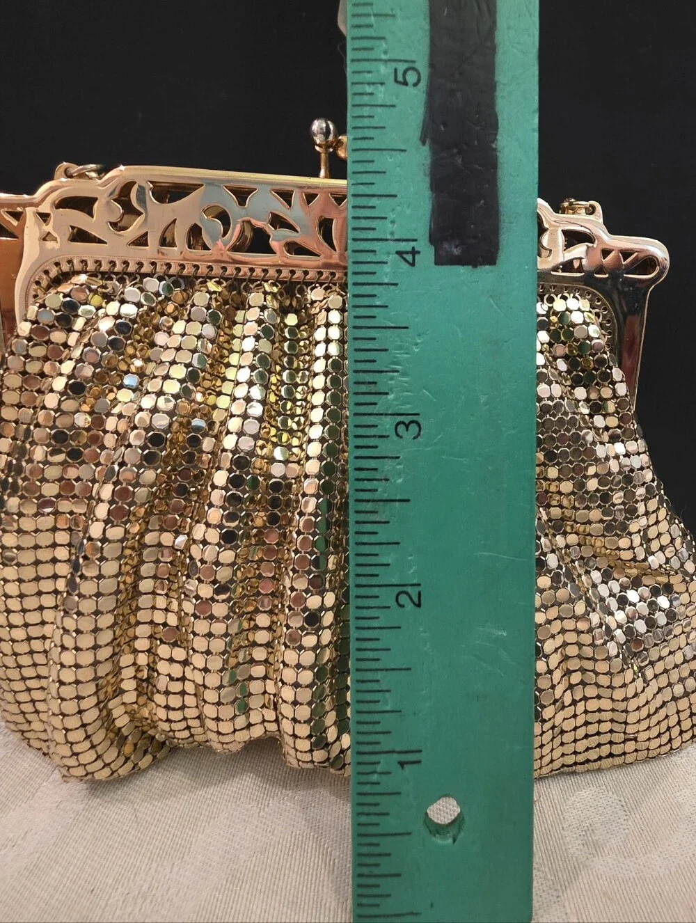 Whiting & Davis Vintage Gold Evening Bag Filigree Frame Style Model 2898